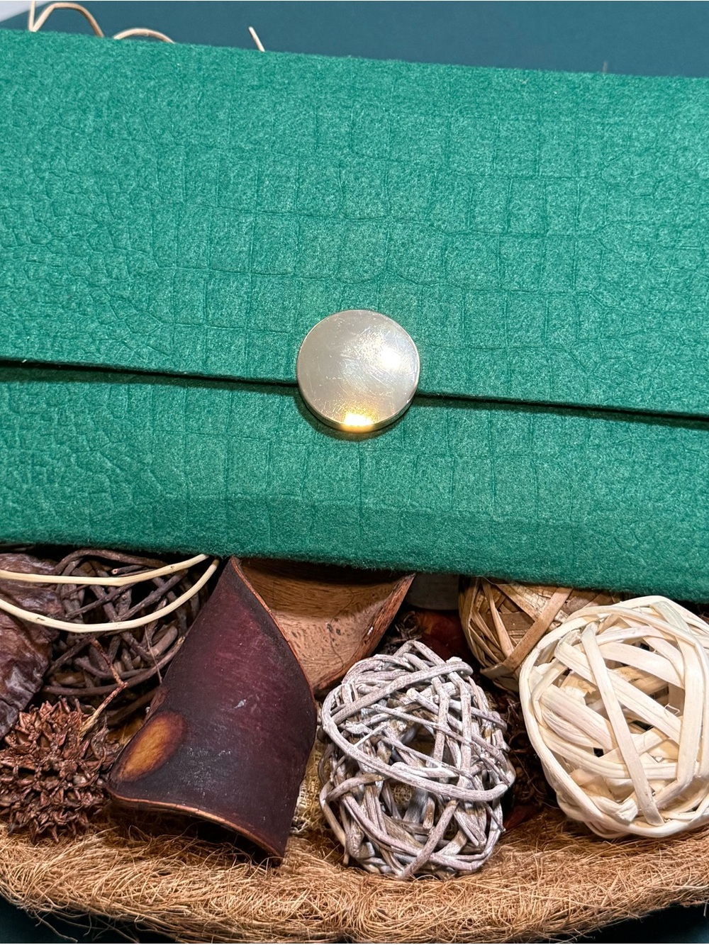 Green Textured Clutch with Gold Snap